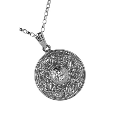 10k White Gold Medium Warrior Shield Diamond (0.10ct) Celtic Pendant