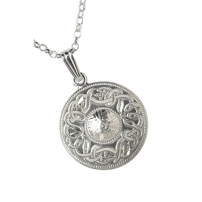 14k White Gold Large Warrior Shield Celtic Pendant