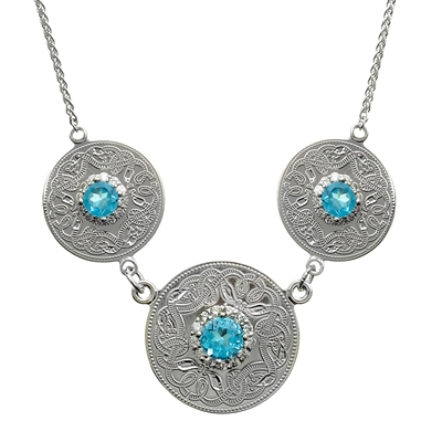 Sterling Silver Blue & White CZ's Triple Warrior Shield Celtic Pendant