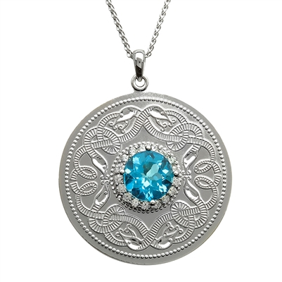 Sterling Silver Blue and White CZ's Xtra-Large Warrior Shield Celtic Pendant