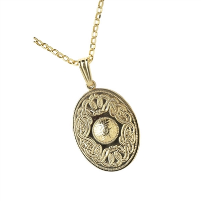 14k Yellow Gold Large Oval Celtic Warrior Shield Pendant