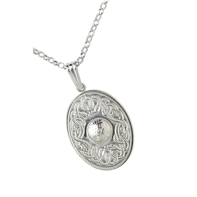 14k White Gold Large Oval Celtic Warrior Shield Pendant