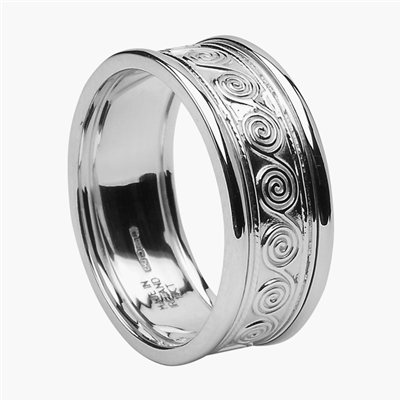 10k White Gold Men's Celtic Spirals Wedding Ring 8.2mm