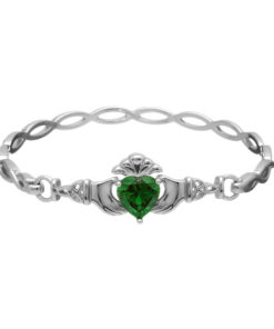 Silver Claddagh Bangle with Green Stone Set