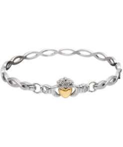 Silver Claddagh Bangle with 10K Gold Solid Heart