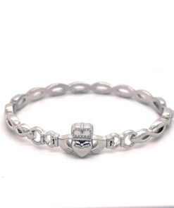 Silver Traditional Claddagh Bangle with Knotwork Detail