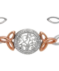 Tree of Life Cuff Bangle with Rose Gold Plated Shoulders