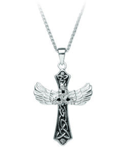 Silver Strone Set Trinity Cross with Angels Wings