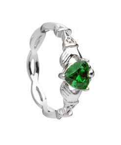 Silver Claddagh Ring with Green Stone