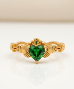 Alternative view of 14K Gold Vermeil Green CZ Claddagh Ring