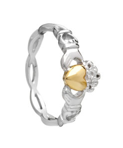 Silver Claddagh Ring with 10K Gold Solid Heart
