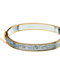 9.3mm Silver Bangle with Rolled Gold Trims