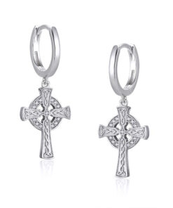 Silver Small Cletic Cross Earrings with Cubic Zirconia Chain