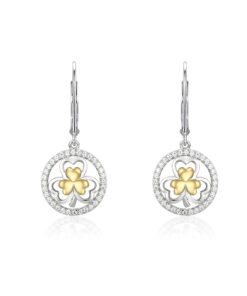 Silver Two Tone Shamrock Drop Earrings