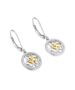 Silver Two Tone Shamrock Drop Earrings - Image 3