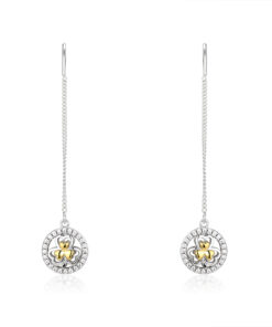 Silver Two Tone Shamrock Pull Through Earrings