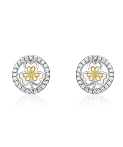 Silver Two Tone Shamrock Stud Earrings