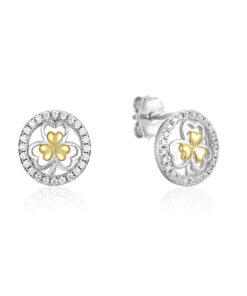 Alternative view of Silver Two Tone Shamrock Stud Earrings