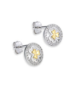 Silver Two Tone Shamrock Stud Earrings - Image 3