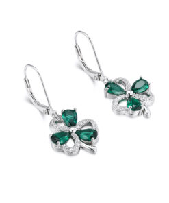 Alternative view of Silver Shamrock Drop Earrings Green & White Stone