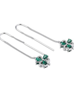 Alternative view of Silver Shamrock Pull Through Earrings Green & White Stone
