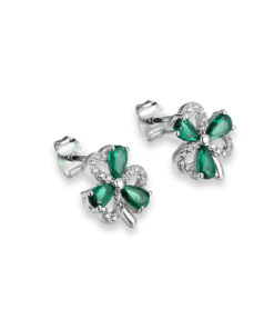Alternative view of Silver Shamrock Stud Earrings Green & White Stone