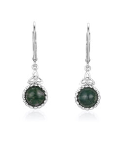 Silver Moss Agate Trinity Drop Earrings