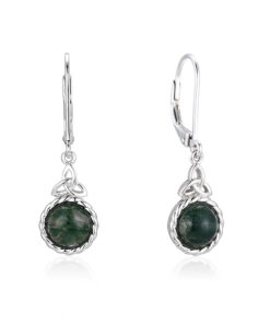 Alternative view of Silver Moss Agate Trinity Drop Earrings