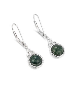 Silver Moss Agate Trinity Drop Earrings - Image 3