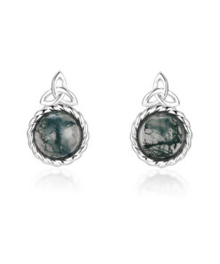 Silver Moss Agate Trinity Stud Earrings