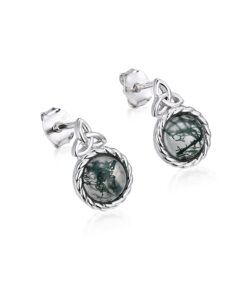 Silver Moss Agate Trinity Stud Earrings - Image 3