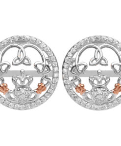 Claddagh & Trinity Stud Earrings with Rose Gold Cuffs Chain