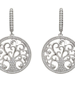 Silver Tree of Life CZ Drop Earrings Chain