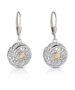 Silver Solstice Drop Earrings Swirls with 18K Bead Chain