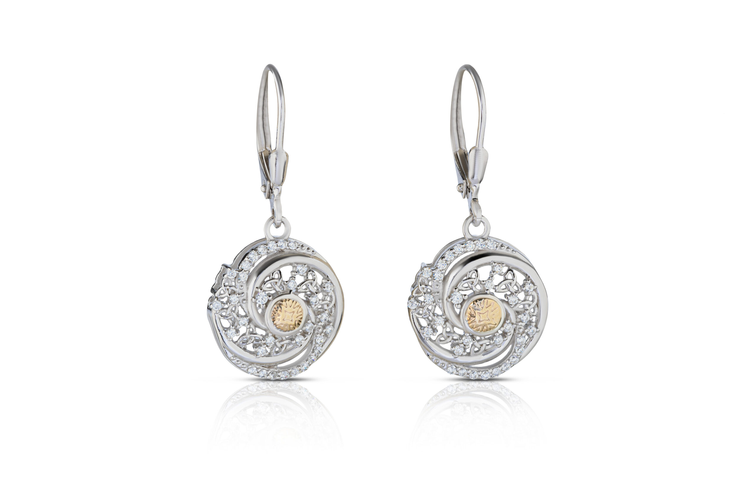 Silver Solstice Drop Earrings Swirls with 18K Bead Chain