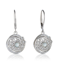 Silver Arian Drop Earrings Swirls with White Pearl Chain
