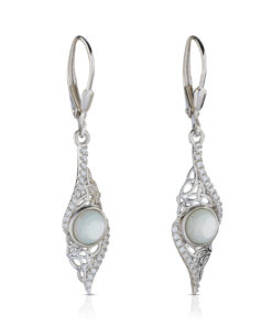 Silver Arian Drop Earrings Twisted Trinity with White Pearl Chain