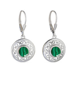 Silver Celtic Knot Earrings with Malachite Chain