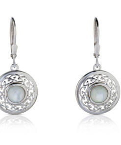 Silver Arian Drop Earrings Celtic Knot with White Pearl Chain