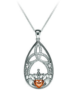 Silver Claddagh & Trinity Pendant with Teardrop Stone Chain