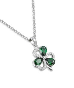Silver Shamrock Pendant Green & White Stone Chain - Image 2
