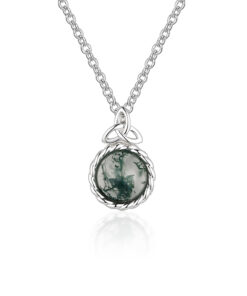 Silver Moss Agate Trinity Pendant Chain