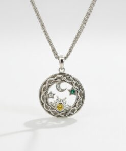 Sun Moon & Stars Circular Knotwork Florentine Pendant Chain