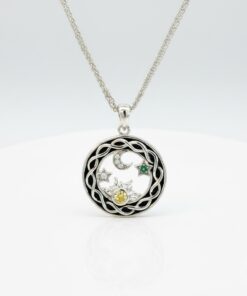 Sun Moon & Stars Circular Knotwork Florentine Pendant Chain - Image 2