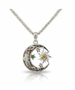 Sun Moon & Stars Crescent Knotwork Florentine Pendant Chain