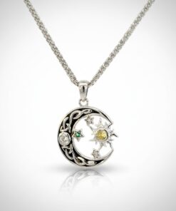 Sun Moon & Stars Crescent Knotwork Florentine Pendant Chain - Image 2