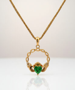 14K Gold Vermeil Green CZ Claddagh Pendant Chain - Image 3