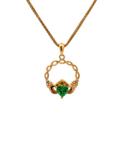 14K Gold Vermeil Green CZ Claddagh Pendant Chain
