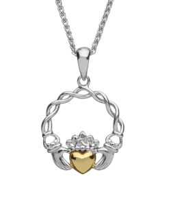 Silver Claddagh Pendant with 10K Gold Solid Heart Chain