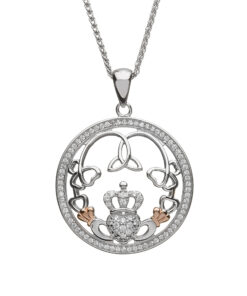 Claddagh & Trinity Pendant with Rose Gold Cuffs Chain